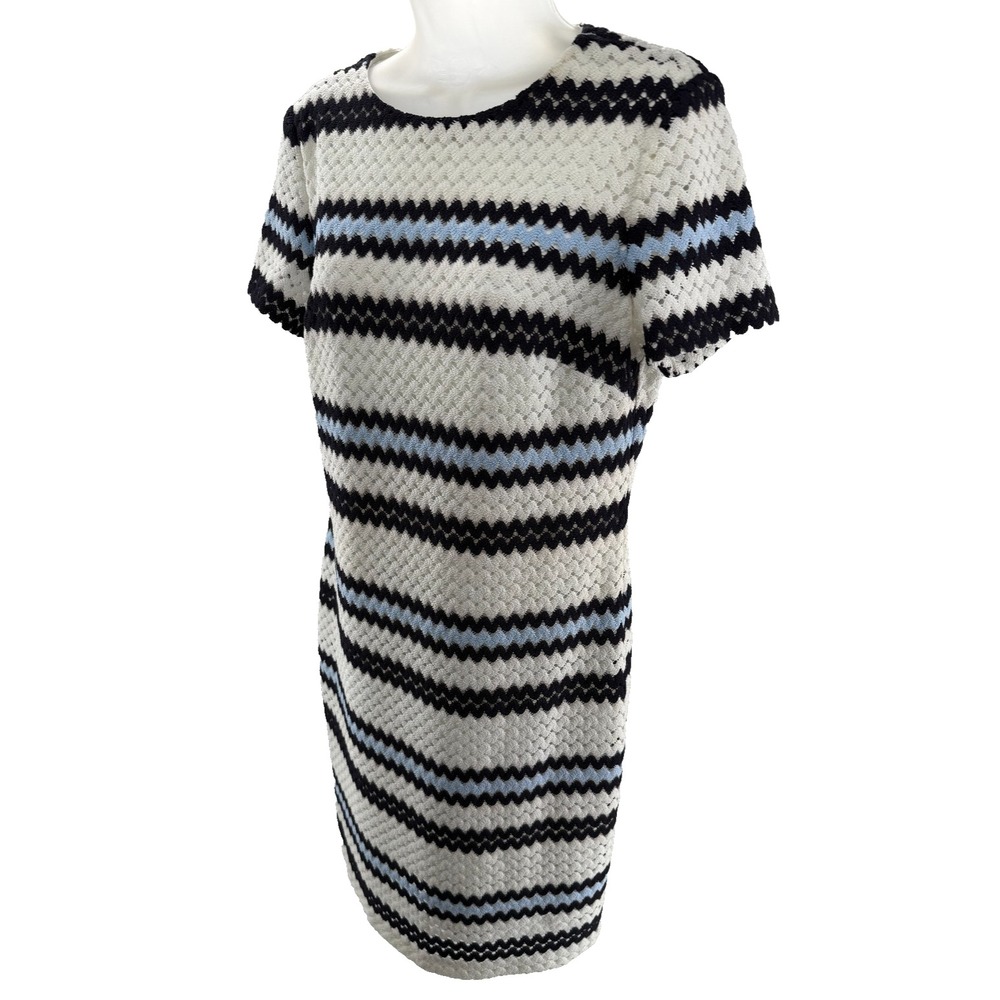 Lauren Ralph Lauren‎ Womens Navy Blue White Chevron Crochet Lined Dress 10